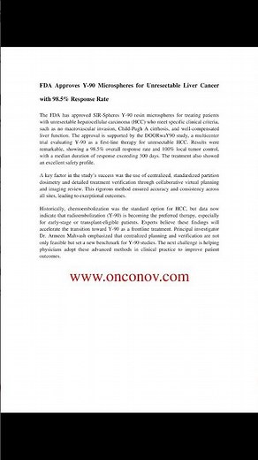 FDA Approves Y-90 Microspheres for Unresectable Liver Cancer with 98.5% Response Rate