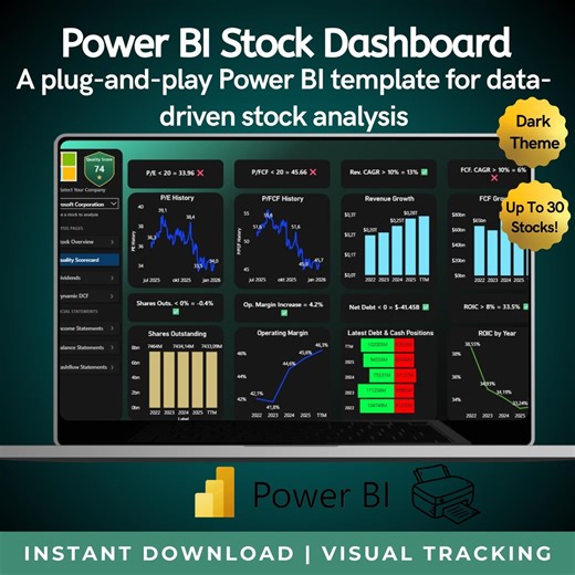 Power BI Stock Dashboard | Stock Valuation, Financials & DCF Template - Etsy