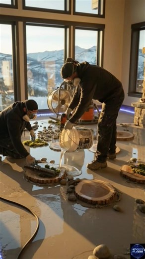 Luxury Mountain Cabin – Nature Log 3D Epoxy Floor Transformation #shorts #USAHomes #CabinDesign