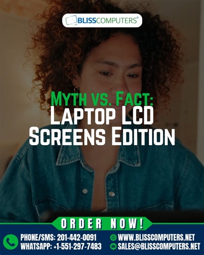 ⚡ Myth vs. Fact: Laptop LCD Screens Edition Myth: If the size matches, the screen will work. Fact: Screens vary by resolution, connector, brightness, and touch compatibility, even in the same model. Matching the exact specs matters. 📞 Phone/SMS: 201-442-0091 📱 WhatsApp: (551) 297-7483 🌐 Website: www.blisscomputers.net 🗺 USA, New Jersey, New York, East Coast ⏲ 9 AM EST to 7 PM EST, Monday to Friday #BlissComputers #LaptopScreen #LCDScreen #ScreenReplacement #MythVsFact | Bliss Computers Lapto