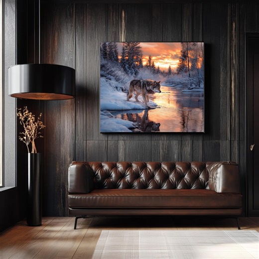 WOLF DIGITAL PRINT Forest Printable Snowy Winter Poster Mystical Arctic Wolf Wall Art Wilderness Decor Wildlife Sunset Painting Style Art - Etsy