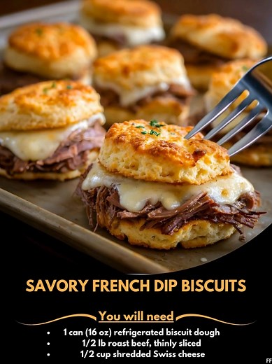 2.1K views | Savory  French Dip Biscuits Ingredients: 1 can (16 oz) refrigerated biscuit dough 1/2 lb roast beef, thinly sliced 1/2 cup shredded Swiss cheese 1/4 cup caramelized onions (optional) ..... Full Recipe in Coʍmеոτ  ❤️ | Grandma's Best Recipes | Facebook