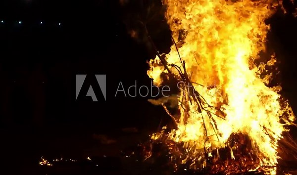 Fierce blaze of wooden bonfire on hindu festival of holi lohri