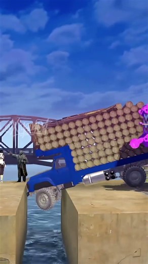 Heavy truck crossing a broken road with no bridge #mudrunner #snowrunner