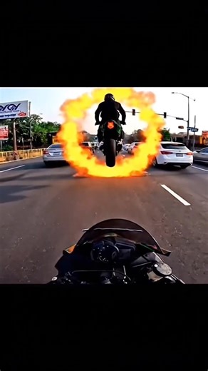 Heavy Bike Crossing the Fire Ring #ytshorts #youtubeshorts #aistory #shortsfeed
