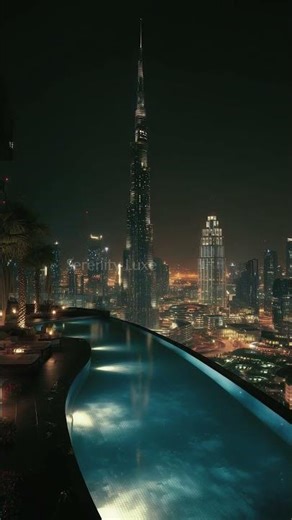 Rooftop Pool Above a Night Megacity. #rooftoppool #nightcity#skyscrapers