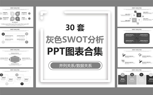 S40-30套灰色SWOT分析PPT图表合集