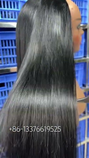 Virgin hair jet black color straight half wig #halfwig +86-13376619525