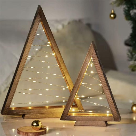 Lighted Wood Christmas Tree Set: Rustic Farmhouse Holiday Decor - Etsy