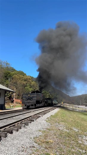 Shay 6 departs Cass with a six car Whittaker Train on a beautiful autumn day. Longtime Cass fans may notice the “cinder car” at the front of the train. The car has been added for weekend Whittaker walkups this fall, on a first-come, first-served basis. | Cass Scenic Railroad
