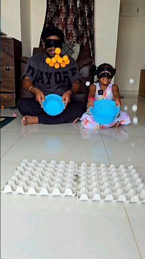 179 Dad And Daughter Challenge – Blindfold Egg Tray Battle… Who Scores More? #shorts