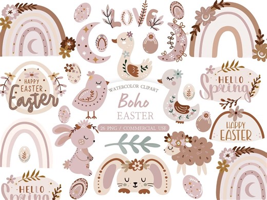 Cottagecore Easter Clipart Bundle – Rustic Bunny and Floral Wreath (commercial Use) - Etsy
