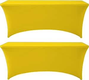 Yellow Spandex Table Cover 6 FT 2 Pack, Stretch Tablecloths for Standard Folding Tables, Universal Rectangular Fitted Table Cloths for Wedding, Banquet, Party and Events
