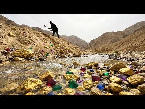 Treasure Hunting in the Mountains Finding Gold and Colorful Gemstones in the River!