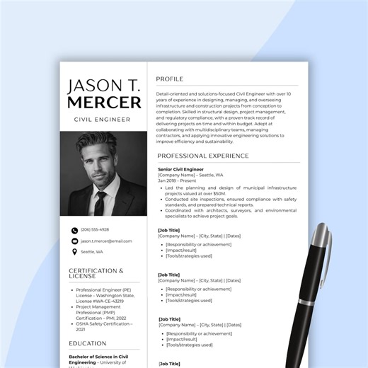 Civil Engineer Resume Template: Canva CV, Cover Letter (instant Download) - Etsy UK