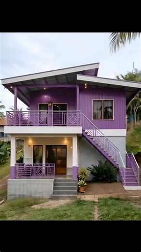 2 Storey half-concrete, half-metal cladding house design concept. 🏡✨️🤍💜 | Simpleng Buhay at Inspirasyon