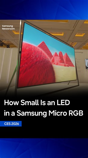 Micro RGB Technology uses sub-100 μm red, green and blue LEDs that each emit light independently. This advanced display architecture enables ultra-precise light control and improved color accuracy. Watch to learn how small these LEDs compare to other objects. #TheFirstLook2026 #CES2026 | Samsung Electronics