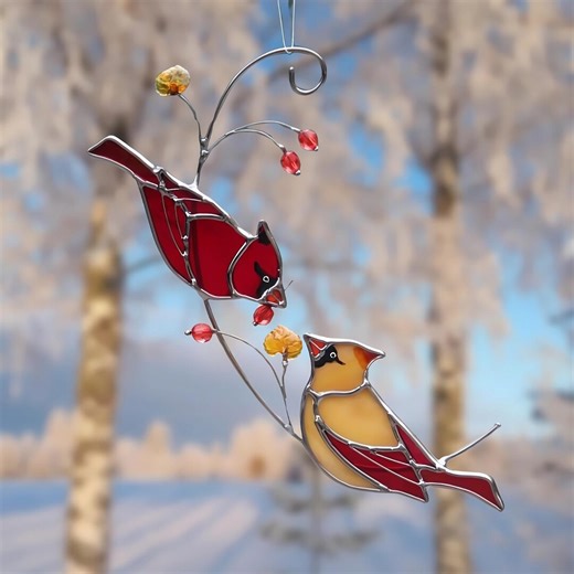 Red Cardinal Stained Glass Suncatcher: Handmade Window Hanging - Etsy