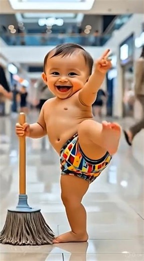 Cute Baby Cleaning the Mall 😂 Funny Baby Dance with Mop | Viral Baby Video 2026 #shorts
