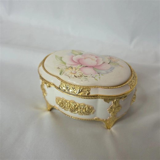 The San Francisco Music Box Company Trinket Jewelry Music Box Floral Gold... - Etsy