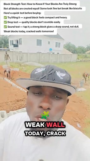 Block Strength Test: How to Know If Your Blocks Are Truly Strong Not all blocks are created equal! Some look fine but break like biscuits Here’s a quick test before buying: ✅ Try lifting it — a good block feels compact and heavy. ✅ Drop test — quality blocks don’t crumble easily. ✅ Sound test — tap it; a strong block gives a sharp sound, not dull. Weak blocks today, cracked walls tomorrow! #BlockQuality #ConstructionTips #BuildingStrong #BuildingEducation #CivilWorks #BaronBuilds #harolay_the_bu