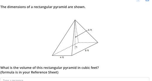 The dimensions of a rectangular pyramid are shown.  What is the... | Filo