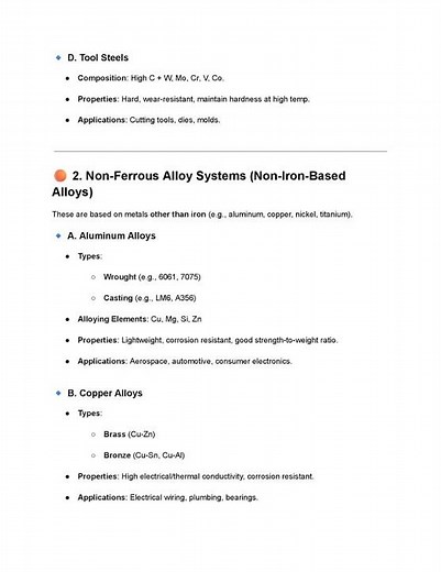 15 - What are alloy systems ferrous, non ferrous, high temperature alloys