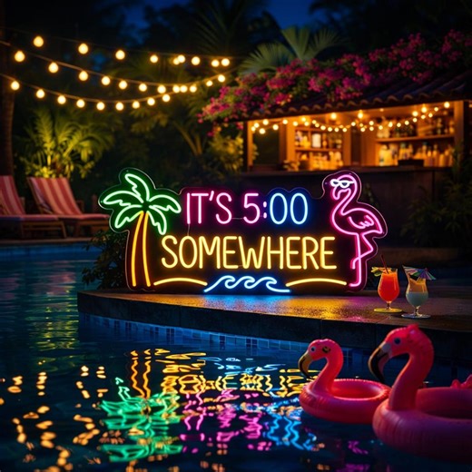 Waterproof Flamingo Palm Tree Neon Sign, Tropical Pool Decor, Summer Beach Bar LED Wall Art, Outdoor Patio Party Light, Luau Resort Neon - Etsy