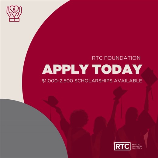 Need money for school this Fall? Apply for RTC Foundation scholarships! You could get $1,000 to $2,500 to help with school expenses. But you gotta act fast - applications close on June 5th! Apply today! https://bit.ly/2zjtqov | Renton Technical College