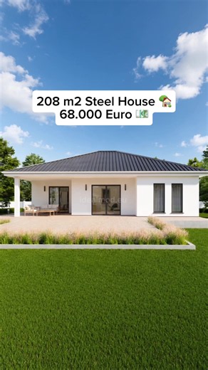 208 m2 Steel House is 68.000 Euro 💶 What do you think of the project ? 🏡 #prefabhouse #steelframe #modularhome #prefabricated #modernhouse @Idealmod | Prefabrik Çelik Ev