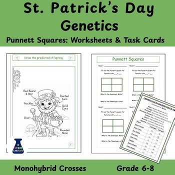 St. Patrick’s Day Genetics Worksheets| Punnett Squares Activity | Middle School