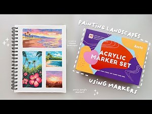 🎨 trying arrtx 48 acrylic paint markers 🌺 painting tropical landscapes! 🏝️✨