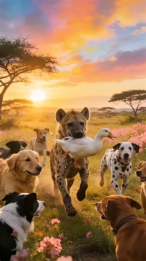 Dogs Save Duck Mom from a Hyena