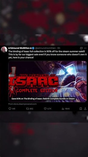 Isaac is 90% off right now! #steamsale #thebindingofisaac