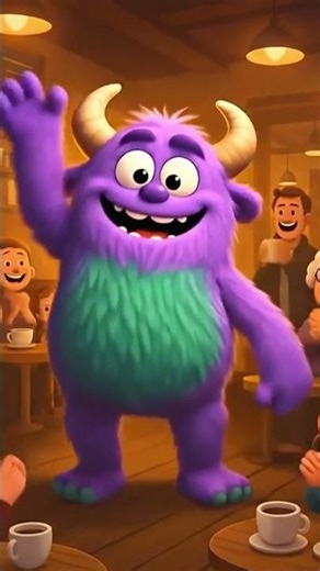 Fluffy the Monster Dances in the Café ☕💜 – Fun Kids Dance & Cute Cartoon
