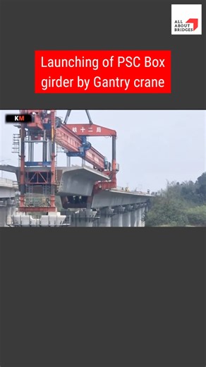 Launching of PSC girder by launching crane #bridges #construction #civil #construction #shorts #rdso