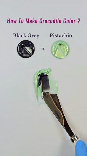 🎨 Ever wondered how to create the perfect crocodile color? 🐊 Blend black-grey and pistachio to achieve this unique shade! Try it out and let your creativity shine ✨ . . . . . . . #arttips #colormixing #artvideo #paintmixing #asmr #colors #miniartzone #foryou #mixing | Color Mixing Zone