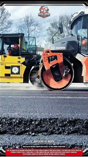 Road Roller Machine Compacting Asphalt 10 Tons During Paving Work