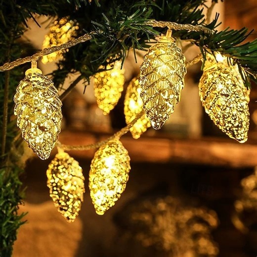 Christmas LED Pine Cone Fairy String Lights 1.5m 10LEDs 3m 20LEDs Battery Powered Garland Lights Christmas New Year Party Holiday Garden Balcony Porch Window Tree Decoration 2025