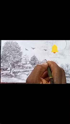 Landscape: Natural Home.Pencil Drawing