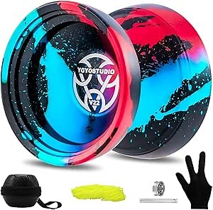 YOYOSTUDIO Yoyo V22 - Trick Yoyos Professional Responsive Yoyo for Kids 8-12 Unresponsive Yo Yo for Adults, Professional Yoyos with Accessory Kit, 10 Yo-Yo Strings, Case & Glove - Black Blue Red