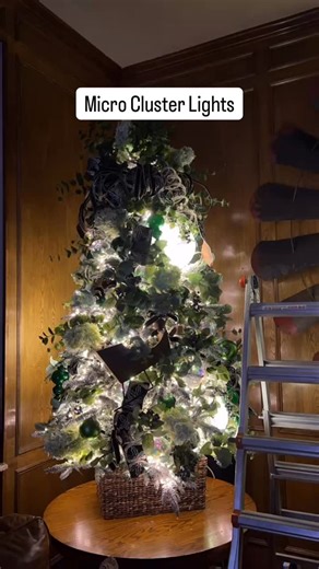 Holiday Hangups | Christmas Decor on Instagram: "Comment “Micro” for the link to these micro cluster lights and add some light to the outside of the tree. This makes all the difference! This tree before I added the micro lights was gorgeously decorated, but after I added the lights, you could tell just how gorgeous it was! This tree also features three borealis lights that are the giant lighted ornaments you see. Find those at the link as well. If you want a a special and different tree this yea