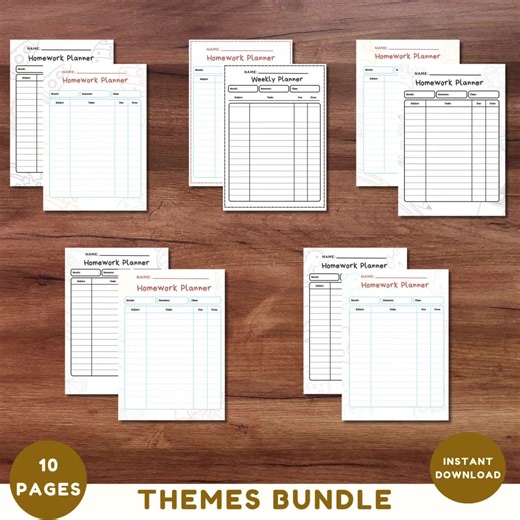 Bundle Homework Planner Printable, Themed Planners, Homeschool Homework Printable Planner for Kids, Back to School, Instant Download - Etsy