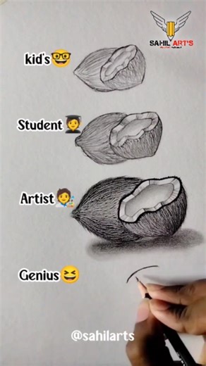 Sahil Art's on Instagram: "Beginner, senior, proo, legend Coconut drawing 🤯😳🤭 . . . #sahilarts #officialsahilarts #reeltoreal #reelinstagram #reelinsta #reelslike #reelindia #reelitfeelit"