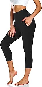 MOREFEEL Capri Leggings for Women with Pockets-High Waisted Tummy Control Black Workout Gym Yoga Pants