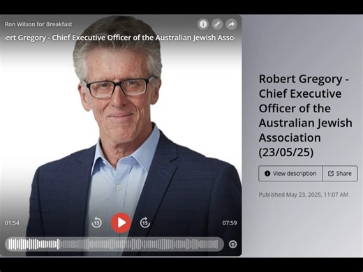AJA CEO Robert Gregory spoke to Tim Webster filling in for Ron Wilson on 2SM's Breakfast on Friday 23 May 25. The interview followed AJA's appearance in NSW Parliament to make submissions to an inquiry into antisemitism. The recent attack outside the Jewish Museum in Washington DC which tragically killed two employees of the Israeli embassy was also discussed. | Australian Jewish Association - AJA