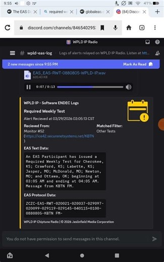 Required Weekly Test Kansas From KBTN FM March 29 2026 WPLD IP Radio