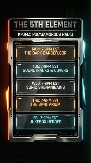 𝗬𝗼𝘂𝗿 𝗻𝗲𝘄 𝗻𝗶𝗴𝗵𝘁𝗹𝘆 𝗿𝗶𝘁𝘂𝗮𝗹. 🎙️📡 Starting 𝗝𝗮𝗻 𝟭𝟵, come hang out with me, as we explore everything from the alternative to interactive AI experiments and everything in between. 𝗡𝗼 𝗴𝗲𝗻𝗿𝗲 𝗹𝗶𝗺𝗶𝘁𝘀, 𝗷𝘂𝘀𝘁 𝗴𝗼𝗼𝗱 𝘁𝗶𝗺𝗲𝘀. 𝟳-𝟵 𝗣𝗠 𝗘𝗦𝗧. ⚡ 𝗧𝗛𝗘 𝗦𝗖𝗛𝗘𝗗𝗨𝗟𝗘: 🌑 𝗠𝗼𝗻: The Dark Dancefloor (Alternative) 🎬 𝗧𝘂𝗲: Soundtracks & Covers 🤖 𝗪𝗲𝗱: Sonic Shenanigans (Live AI Creation) 🤘 𝗧𝗵𝘂: The Sanitarium (Metal) 🎶 𝗙𝗿𝗶: Jukebox Heroes (A Little 