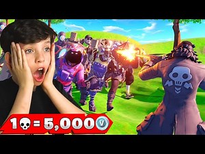 1 Elimination = 5,000 VBucks with My Little Brother! (Fortnite Challenge)