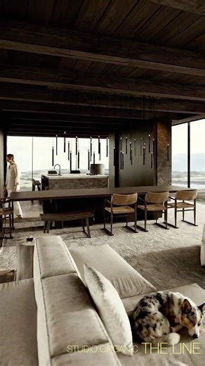 Studio Organic on Instagram: "Światło wpada do wnętrza, ciemne drewno i naturalny kamień tworzą przestrzeń, w której codzienność staje się rytuałem. Chwile dzielone z ludźmi i psami – poranna kawa, spojrzenia w krajobraz, obecność tych, którzy wnoszą spokój i radość do każdej chwili. Minimalizm staje się tłem dla życia, w którym surowość materiałów spotyka ciepło relacji. Light pours into the interior, dark wood and natural stone shaping a home where everyday life becomes a ritual. Moments share